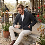 Michael | Men's Shawl Collar Cardigan with Button Front, Ribbed Knit Long Sleeve Cardigan | The Dress Cellar | Grey