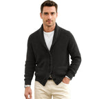 Michael | Men's Shawl Collar Cardigan with Button Front, Ribbed Knit Long Sleeve Cardigan | The Dress Cellar