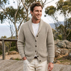 Michael | Men's Shawl Collar Cardigan with Button Front, Ribbed Knit Long Sleeve Cardigan | The Dress Cellar
