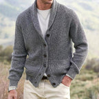 Michael | Men's Shawl Collar Cardigan with Button Front, Ribbed Knit Long Sleeve Cardigan | The Dress Cellar