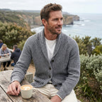 Michael | Men's Shawl Collar Cardigan with Button Front, Ribbed Knit Long Sleeve Cardigan | The Dress Cellar
