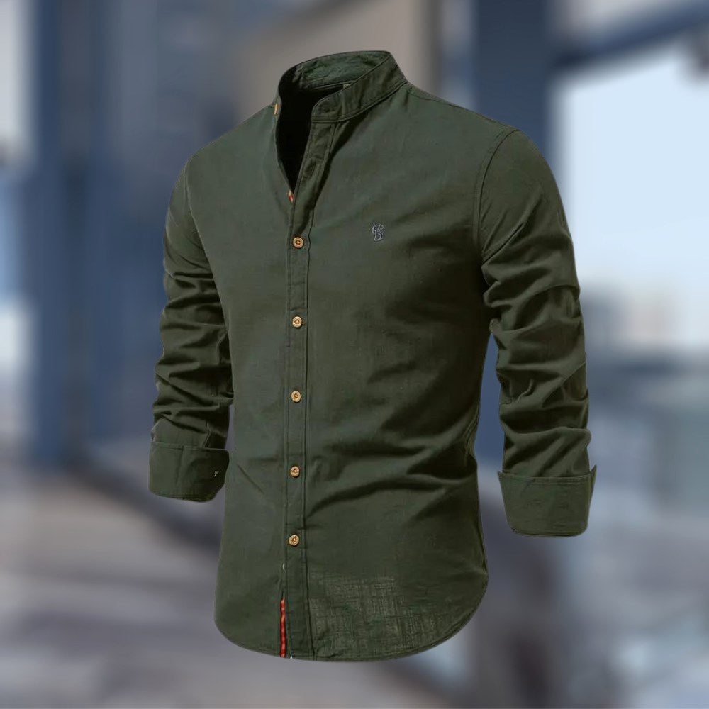 Mark | Men's Fitted Shirt with Stand Collar, Long-Sleeve Button-Up Shirt | The Dress Cellar
