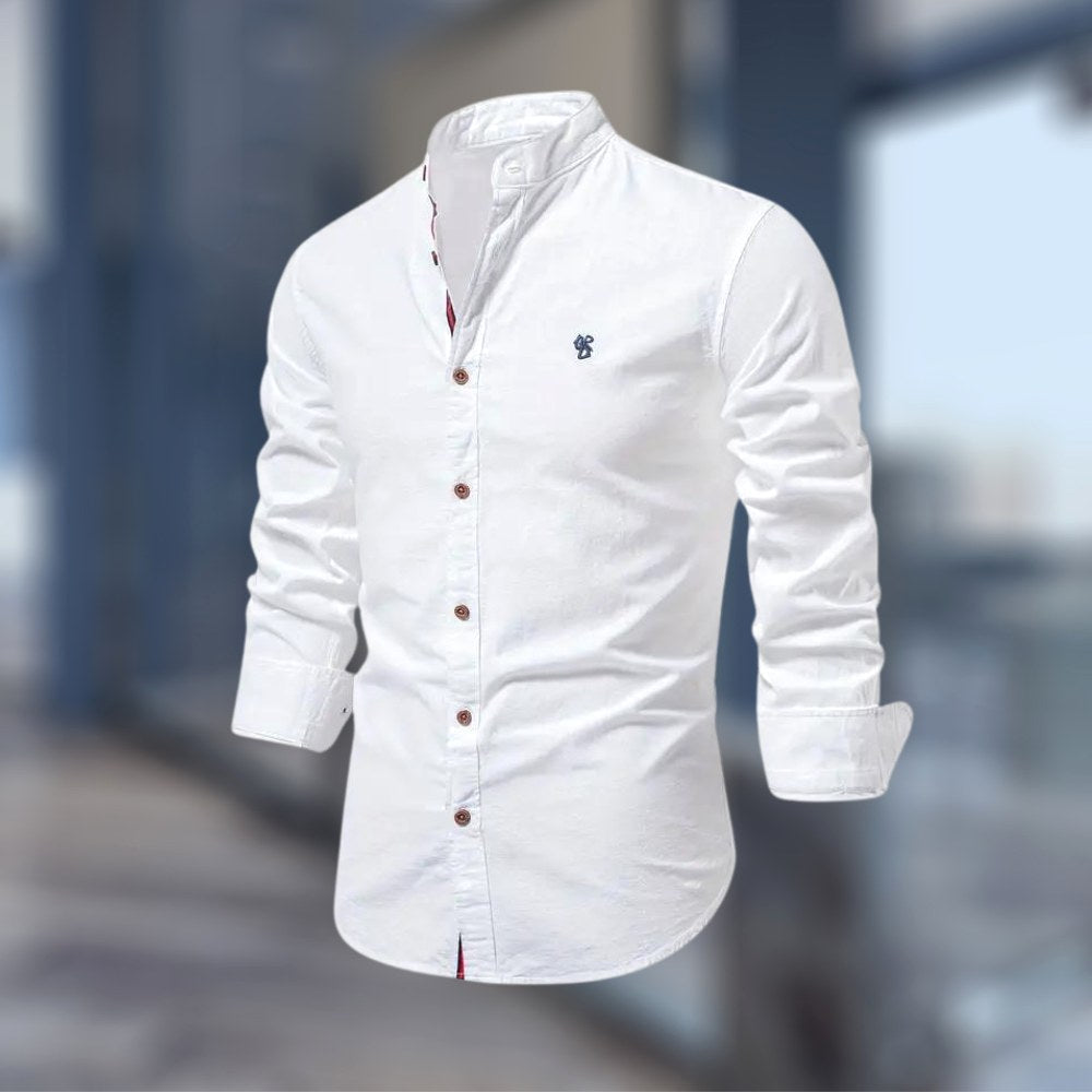 Mark | Men's Fitted Shirt with Stand Collar, Long-Sleeve Button-Up Shirt | The Dress Cellar