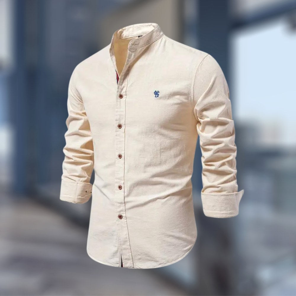 Mark | Men's Fitted Shirt with Stand Collar, Long-Sleeve Button-Up Shirt | The Dress Cellar