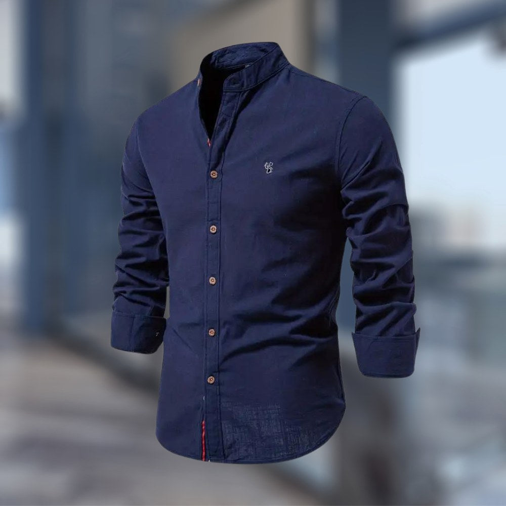Mark | Men's Fitted Shirt with Stand Collar, Long-Sleeve Button-Up Shirt | The Dress Cellar