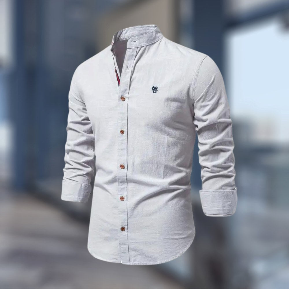 Mark | Men's Fitted Shirt with Stand Collar, Long-Sleeve Button-Up Shirt | The Dress Cellar