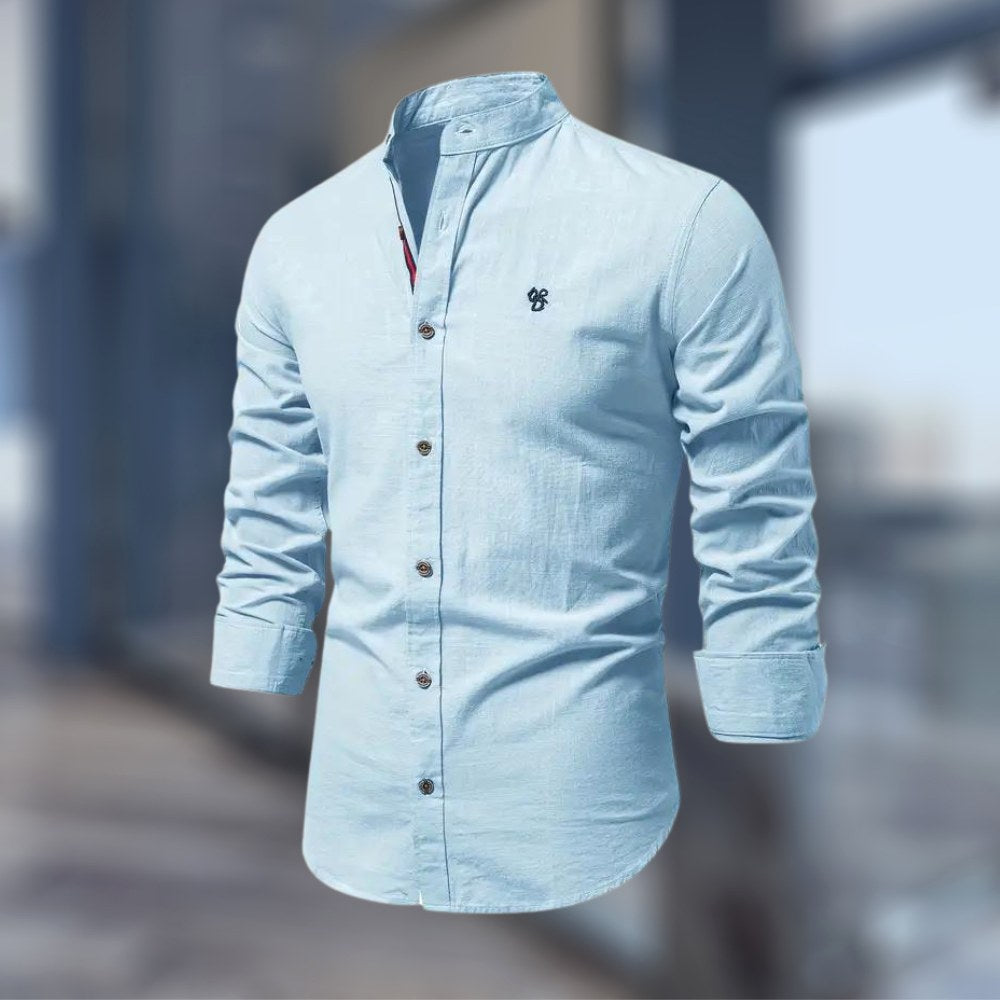 Mark | Men's Fitted Shirt with Stand Collar, Long-Sleeve Button-Up Shirt | The Dress Cellar