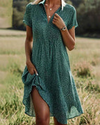 Miranda | Women's V-Neck Floral Midi Dress - Green