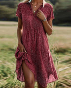 Miranda | Women's V-Neck Floral Midi Dress - Blue