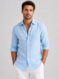 Mitchell | Men's Linen-Look Shirt, Relaxed Fit Button-Up | The Dress Cellar | Light Blue