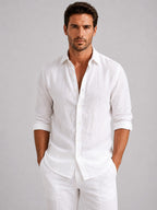 Mitchell | Men's Linen-Look Shirt, Relaxed Fit Button-Up | The Dress Cellar | Navy