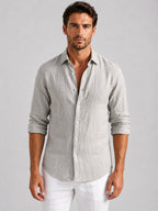 Mitchell | Men's Linen-Look Shirt, Relaxed Fit Button-Up | The Dress Cellar | Beige