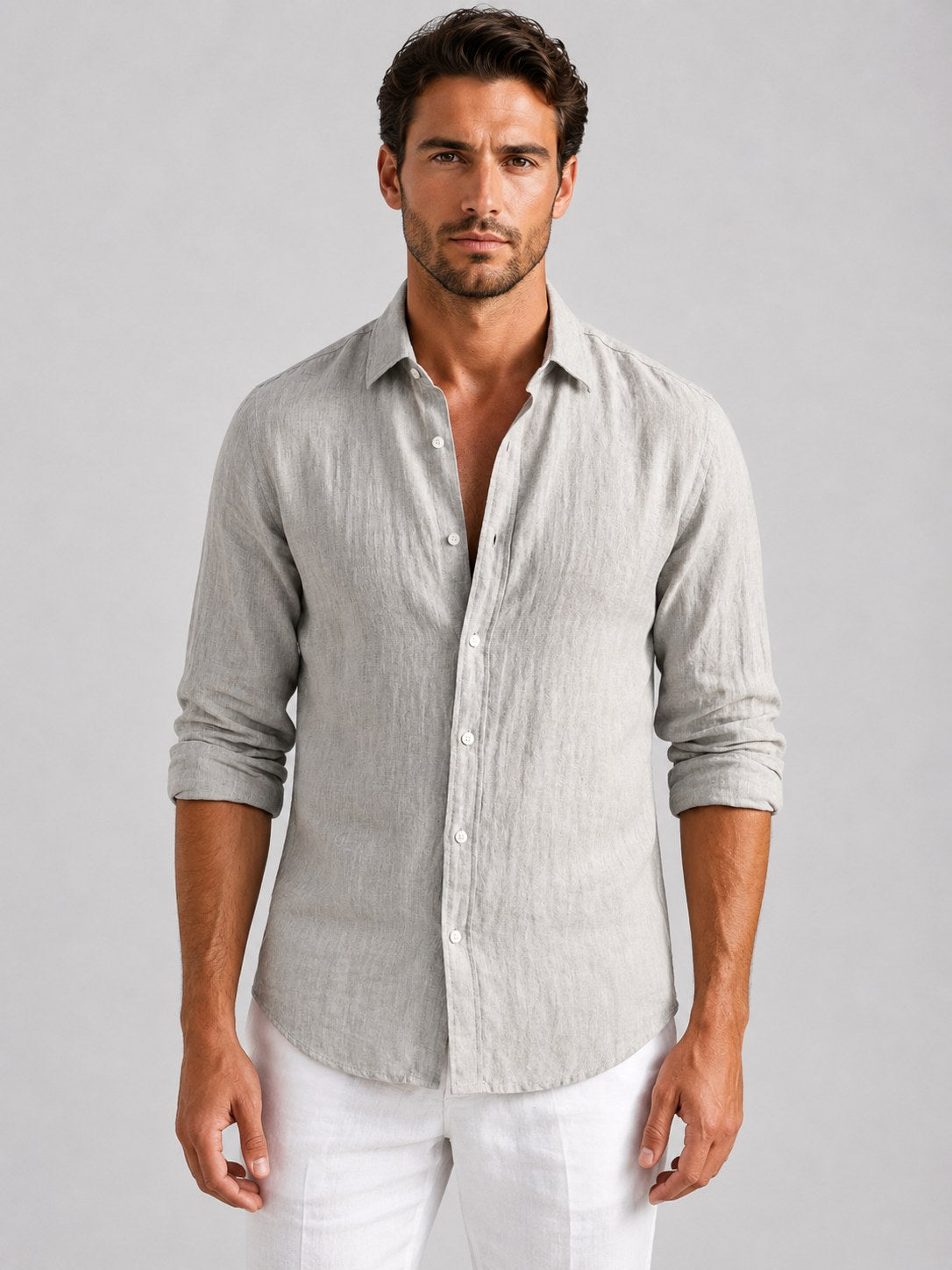 Mitchell | Men's Linen-Look Shirt, Relaxed Fit Button-Up | The Dress Cellar | Beige