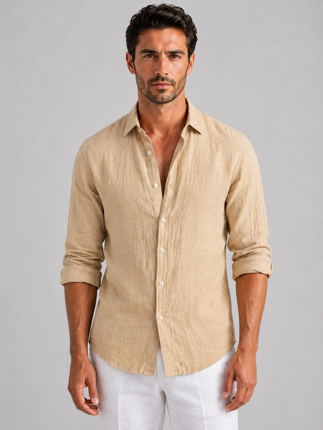 Mitchell | Men's Linen-Look Shirt, Relaxed Fit Button-Up | The Dress Cellar | Black