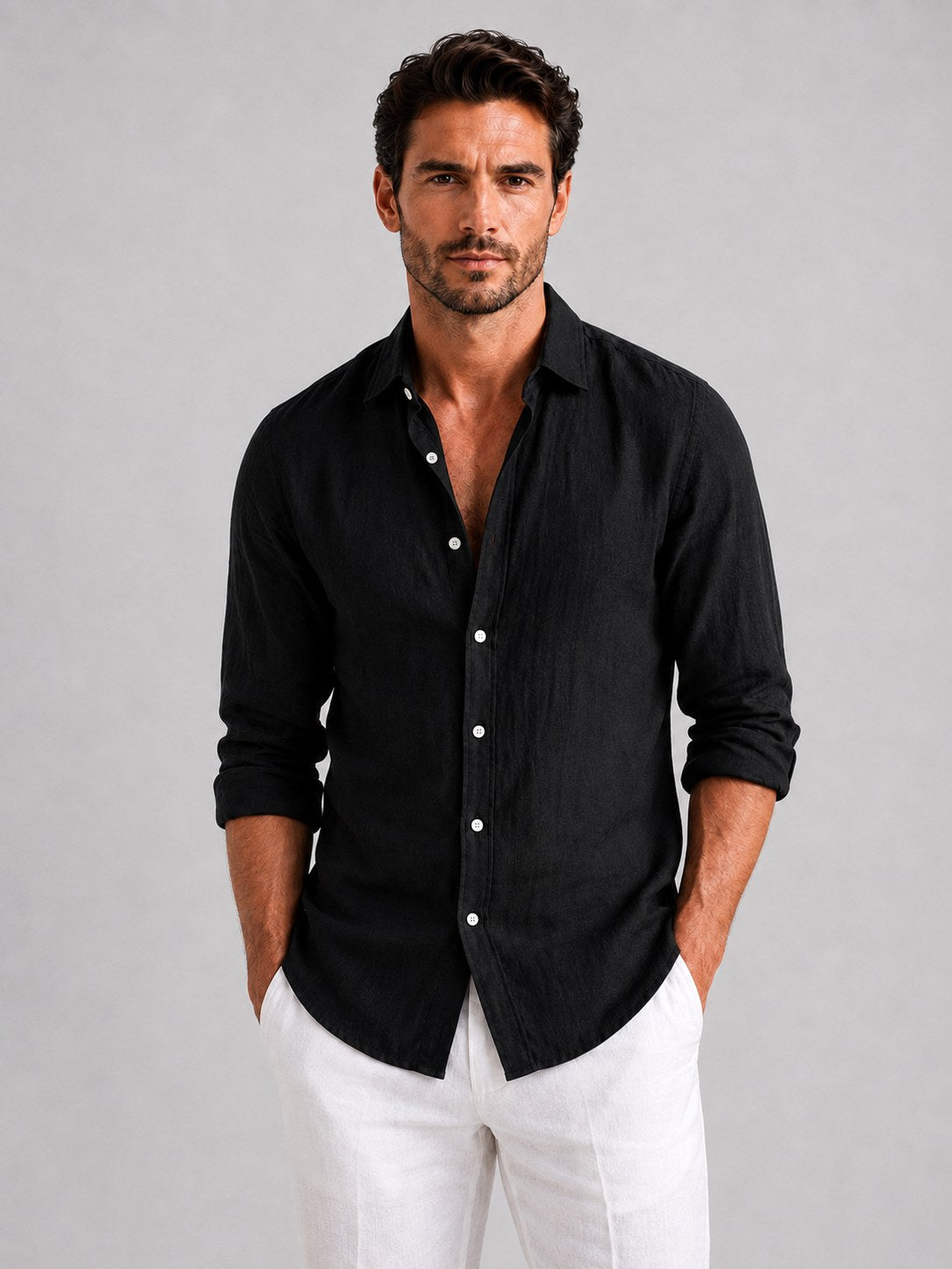 Mitchell | Men's Linen-Look Shirt, Relaxed Fit Button-Up | The Dress Cellar