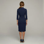 Courtney | Women's Fitted Midi Dress with Belt and Three-Quarter Sleeves, V-Neck Midi Dress | The Dress Cellar