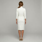 Courtney | Women's Fitted Midi Dress with Belt and Three-Quarter Sleeves, V-Neck Midi Dress | The Dress Cellar