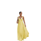 Monique | Women's Pleated Maxi Dress with V-Neckline, Formal Wedding Guest Dress | The Dress Cellar