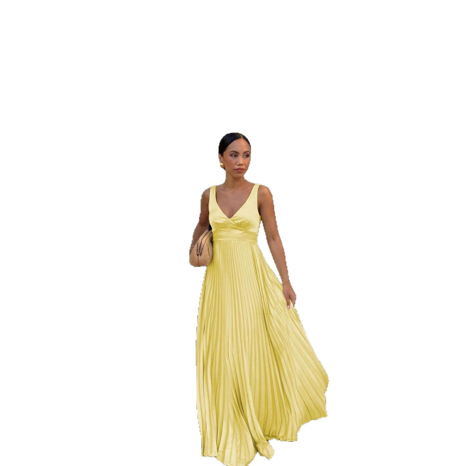 Monique | Women's Pleated Maxi Dress with V-Neckline, Formal Wedding Guest Dress | The Dress Cellar