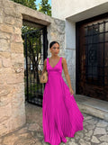 Monique | Women's Pleated Maxi Dress with V-Neckline, Formal Wedding Guest Dress | The Dress Cellar