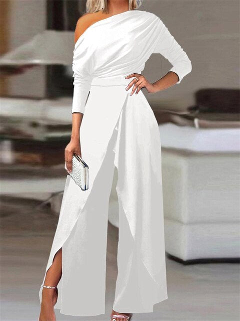 Monroe | Women's Elegant One-Shoulder Jumpsuit - White