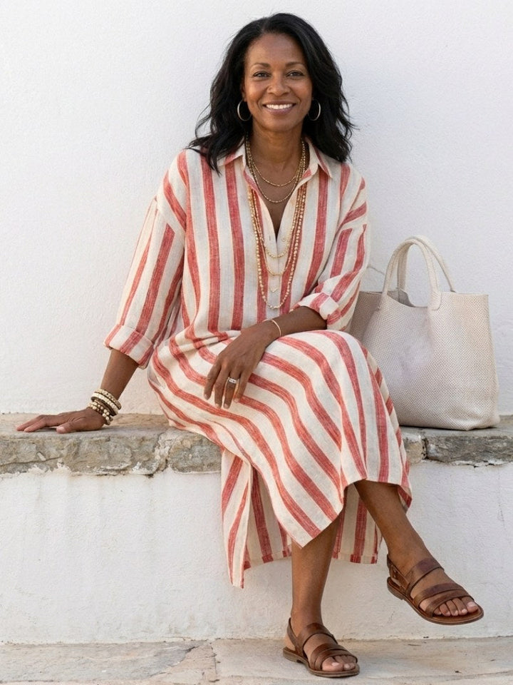 Naomi | Women's Long Sleeve Striped Midi Shirt Dress - image 6