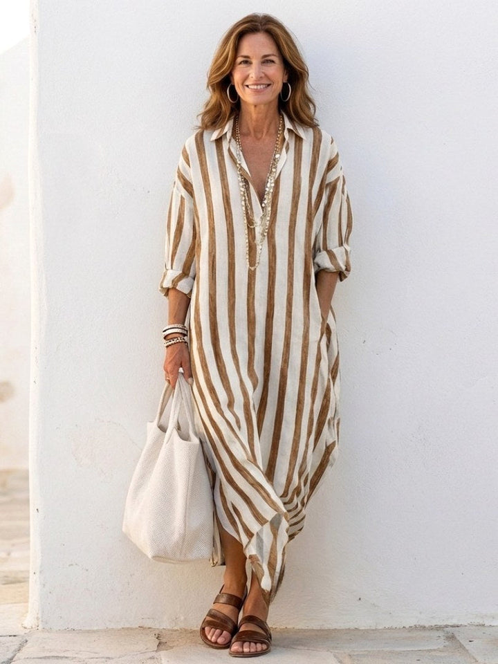 Naomi | Women's Long Sleeve Striped Midi Shirt Dress - image 7