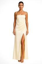 Gemma | Women's Satin Evening Dress with Side Split, Fitted Occasion Dress | The Dress Cellar