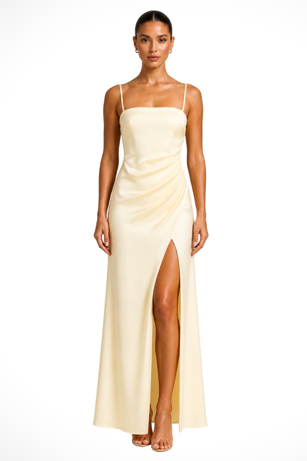 Gemma | Women's Satin Evening Dress with Side Split, Fitted Occasion Dress | The Dress Cellar