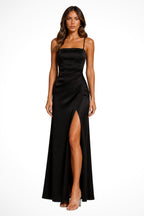 Gemma | Women's Satin Evening Dress with Side Split, Fitted Occasion Dress | The Dress Cellar