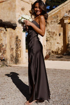 Gemma | Women's Satin Evening Dress with Side Split, Fitted Occasion Dress | The Dress Cellar