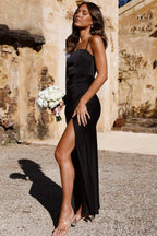 Gemma | Women's Satin Evening Dress with Side Split, Fitted Occasion Dress | The Dress Cellar