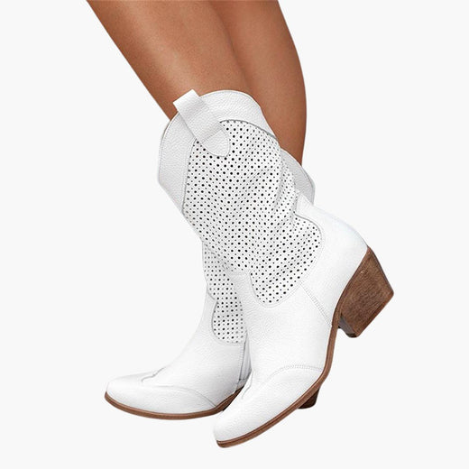 Natalie | Women's Cowboy Style Orthopedic Boots - White