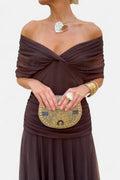 Natalie | Women's Floral V-Neck Midi Dress - Brown