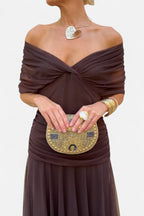 Natalie | Women's Floral V-Neck Midi Dress - Brown