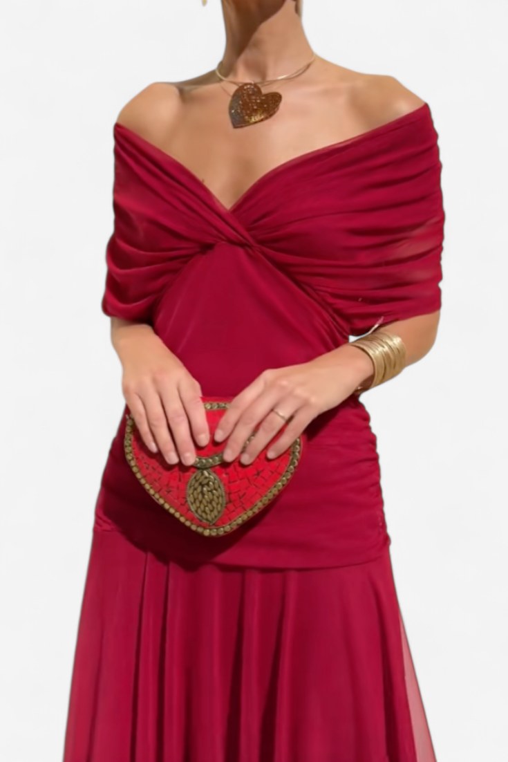 Natalie | Women's Floral V-Neck Midi Dress - Red