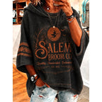Natalie | Women's Halloween Graphic Hooded Hoodie, Relaxed Autumn Sweater | The Dress Cellar | Wine