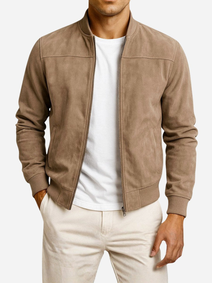 Nigel | Men's Suede-Textured Structured Jacket, Tailored Autumn Jacket | The Dress Cellar | Brown