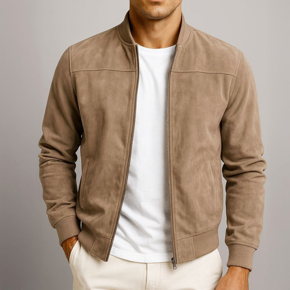 Nigel | Men's Suede-Textured Structured Jacket, Tailored Autumn Jacket | The Dress Cellar | Blue