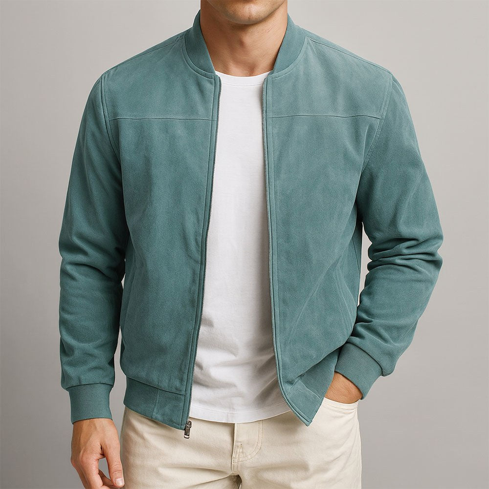 Nigel | Men's Suede-Textured Structured Jacket, Tailored Autumn Jacket | The Dress Cellar | Army Green
