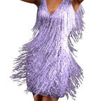 Eden | Women's Sequin Dress with Fringe Trim, V-Neck Evening Dress | The Dress Cellar
