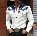 Noah | Men's Western Embroidered Button Shirt, Casual Embroidered Shirt | The Dress Cellar | Blue