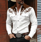 Noah | Men's Western Embroidered Button Shirt, Casual Embroidered Shirt | The Dress Cellar | Brown