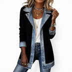 Noelle | Women's Hybrid Knit-Denim Jacket, Relaxed Button-Front Jacket | The Dress Cellar