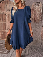 Noelle | Women's Relaxed Ruffle Summer Dress - Blue