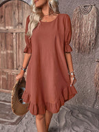 Noelle | Women's Relaxed Ruffle Summer Dress - Brown