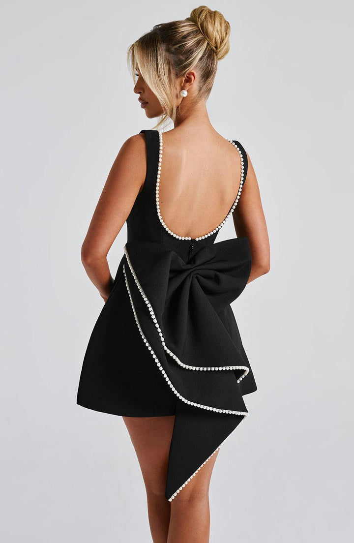 Noemie | Women's A-Line Mini Dress with Pearl Trim, Wedding Guest Dress | The Dress Cellar