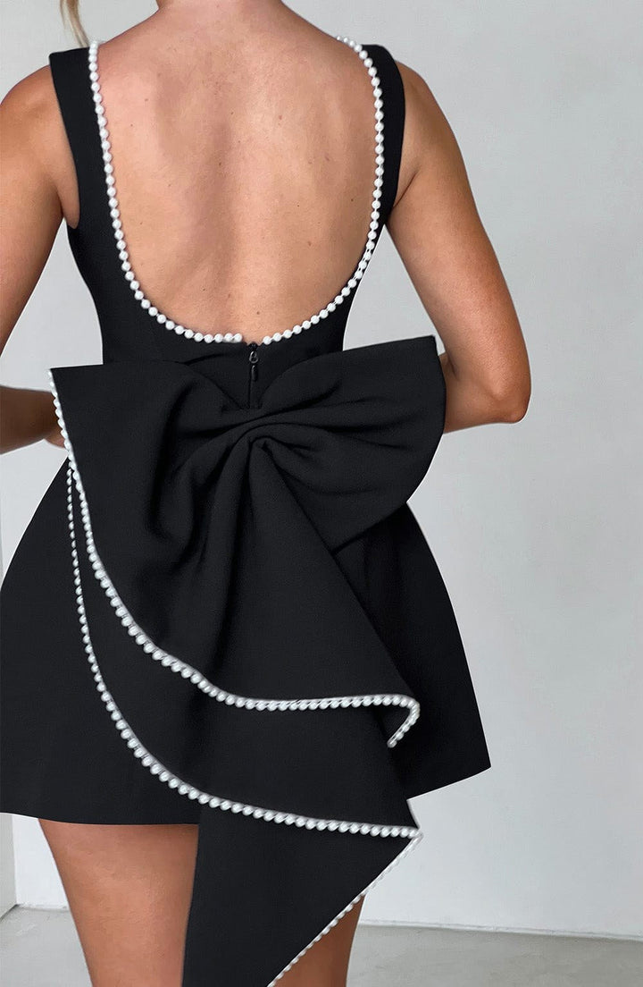 Noemie | Women's A-Line Mini Dress with Pearl Trim, Wedding Guest Dress | The Dress Cellar