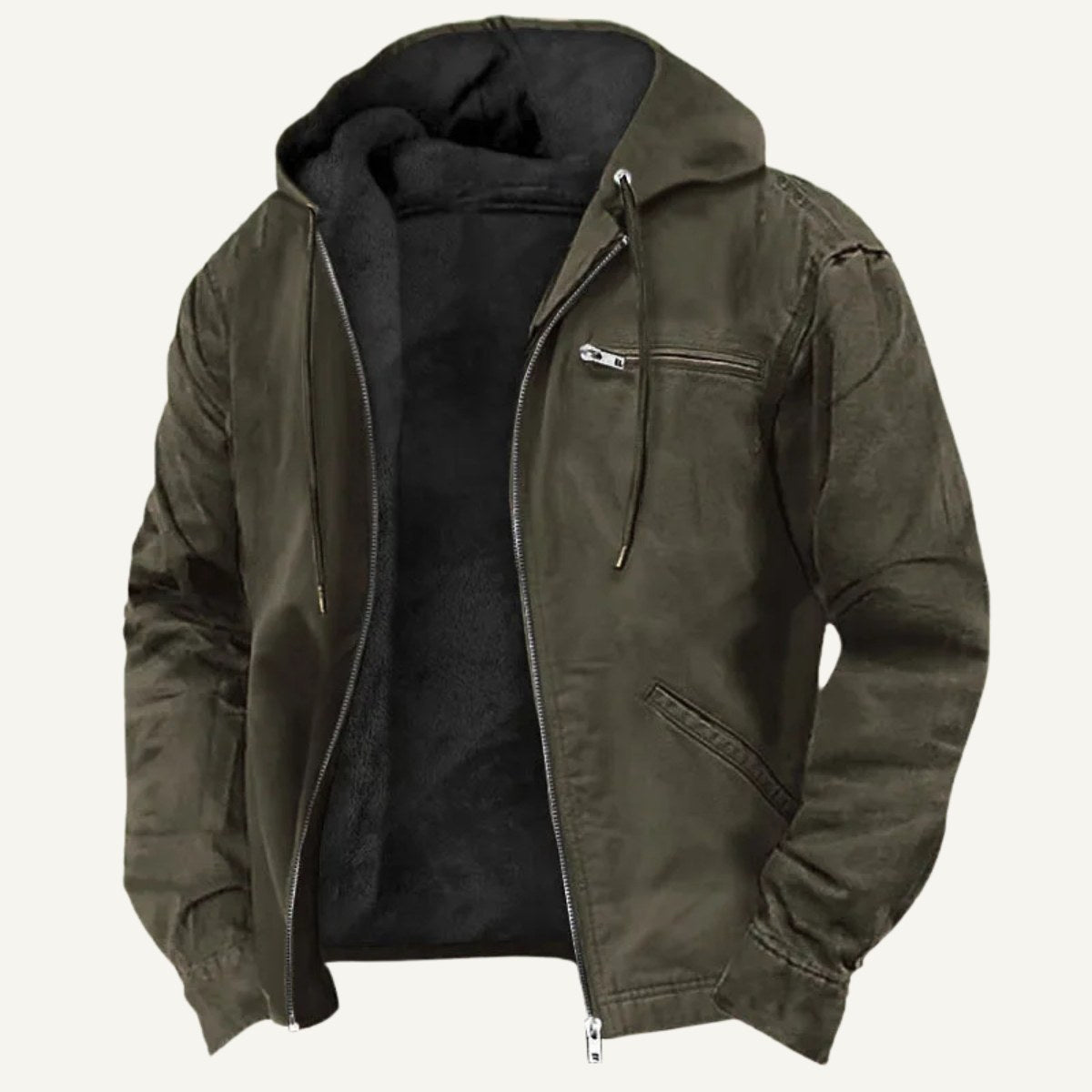Nolan | Men's Fleece-Lined Hooded Jacket, Retro Autumn Jacket | The Dress Cellar | Dark Grey