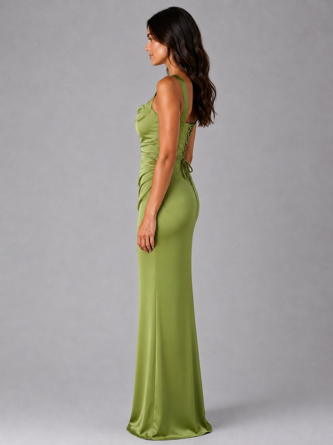 Nora | Women's Satin Maxi Dress with Ruched Waist, Sculpted Evening Dress | The Dress Cellar | Black